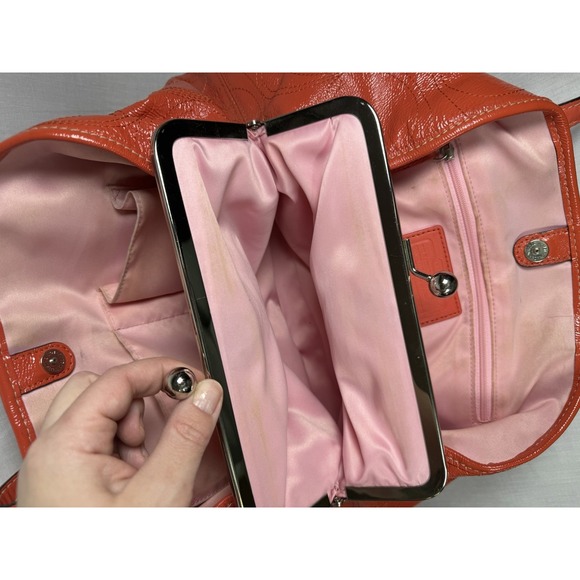 Coach Patent Leather Signature Tote Kisslock Purse Orange Pink Y2K - Picture 14 of 16